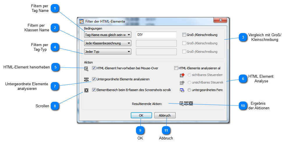 Szenario Eigenschaften: Bearbeitung HTML Filter