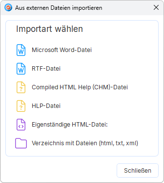 Externe Dokumentationsdateien importieren Externe Dokumentationsdateien importieren