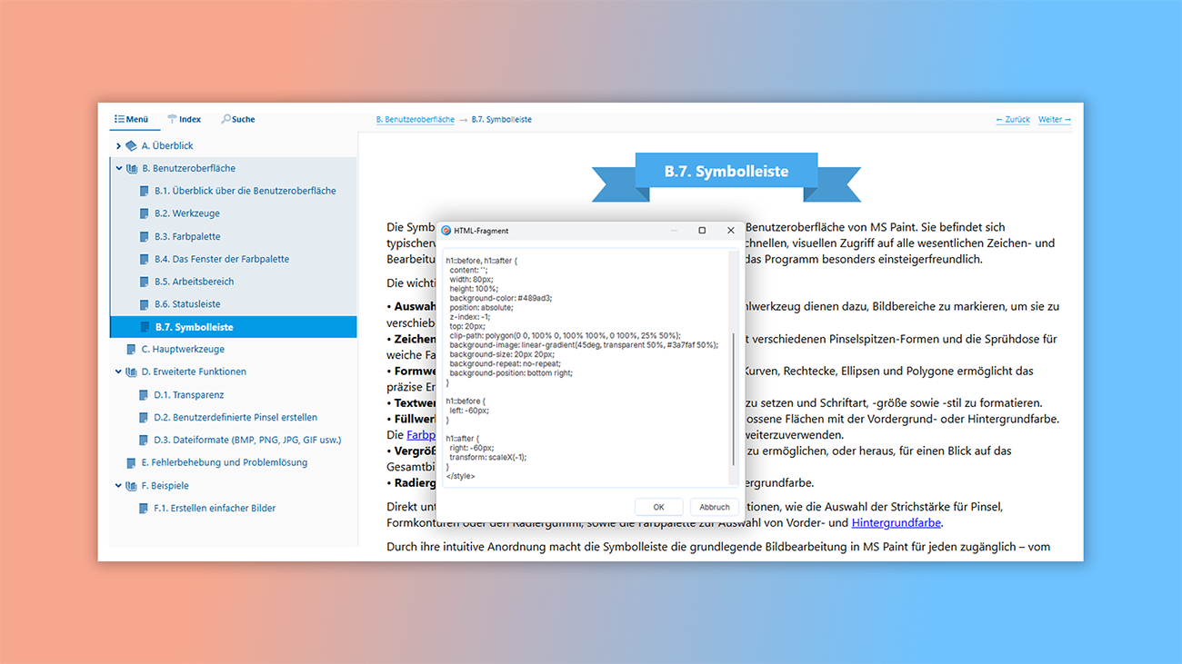 Export der Benutzerdokumentation als HTML