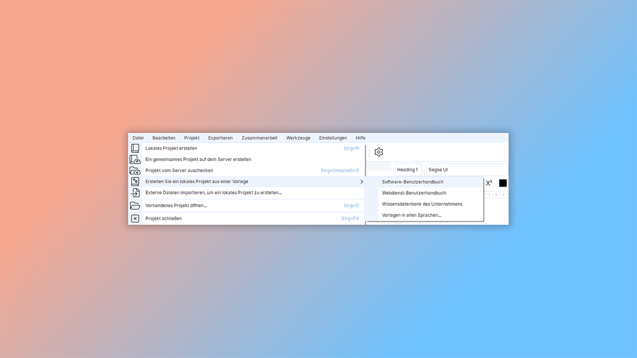 Starten mit einer Vorlage für ein Benutzerhandbuch