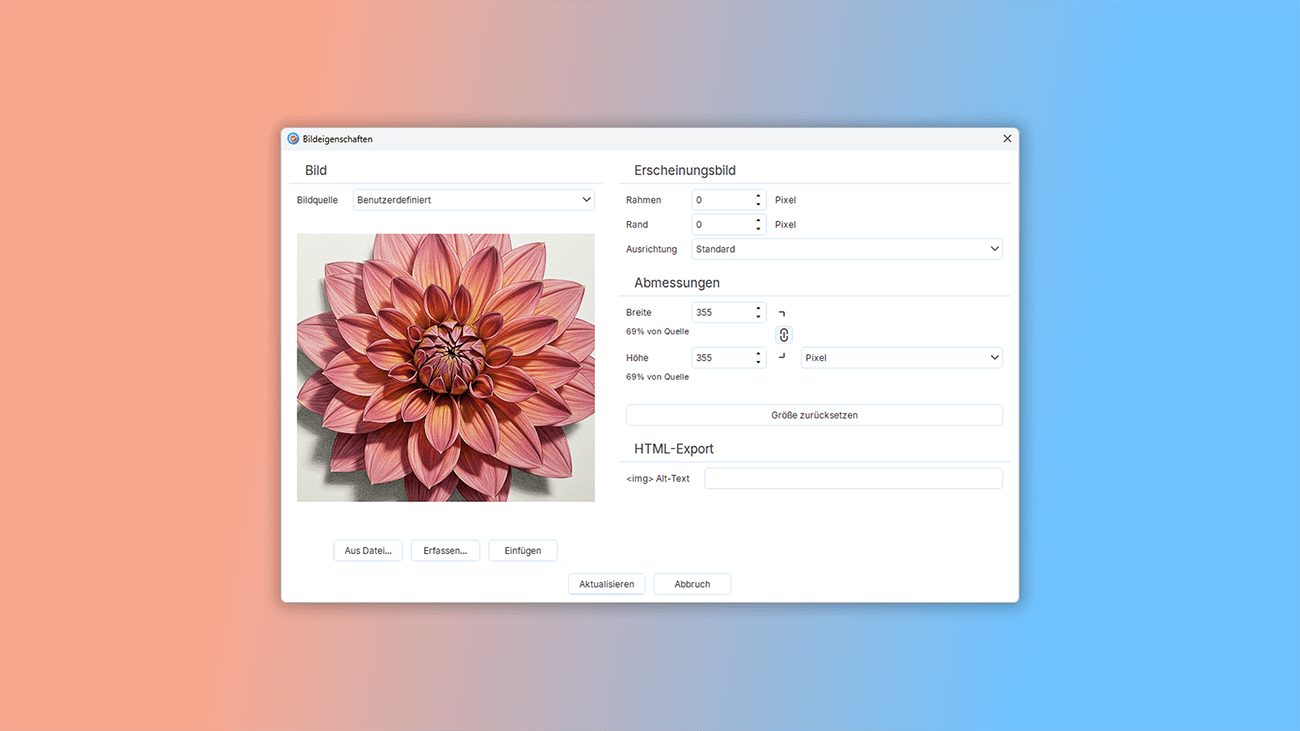 Bearbeitung von Screenshots für Benutzerhandbücher