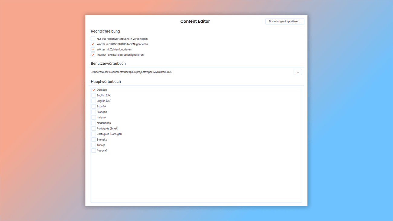 Rechtschreibprüfung in der Benutzerdokumentation