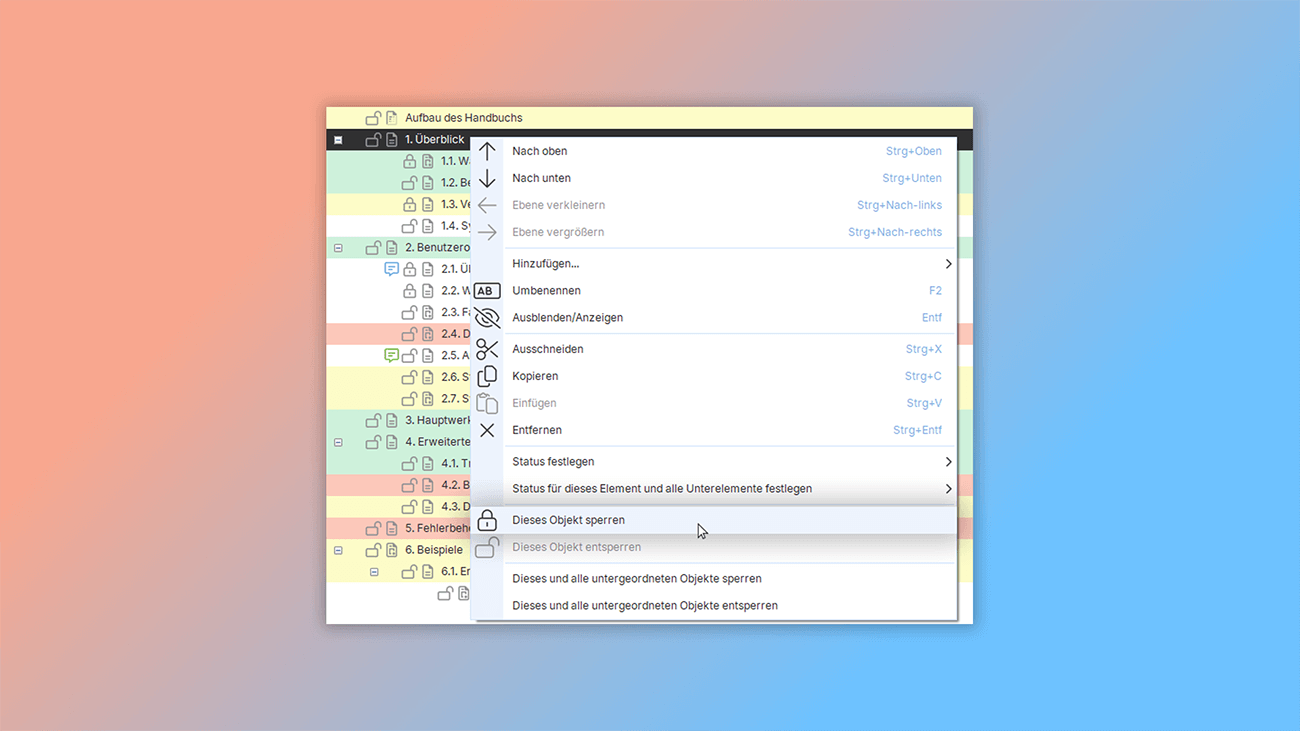 Abschnitt sperren und entsperren